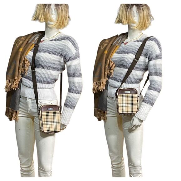 BURBERRY Nova Check Canvas Leather Crossbody Shoulder Bag 💼 - Picture 3 of 15